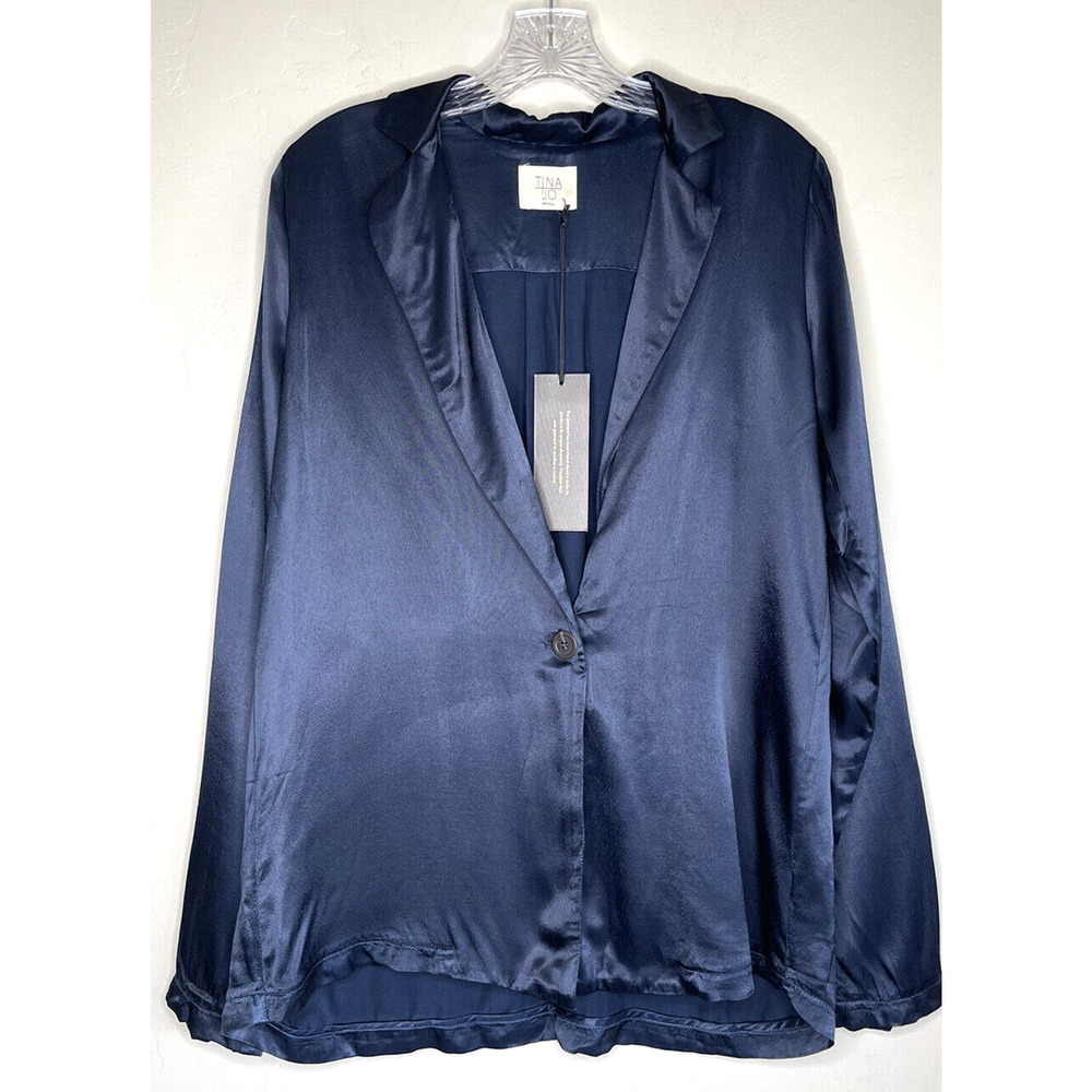 NEW Tina+Jo Navy Blue Satin Martini Blazer Jacket Size Small